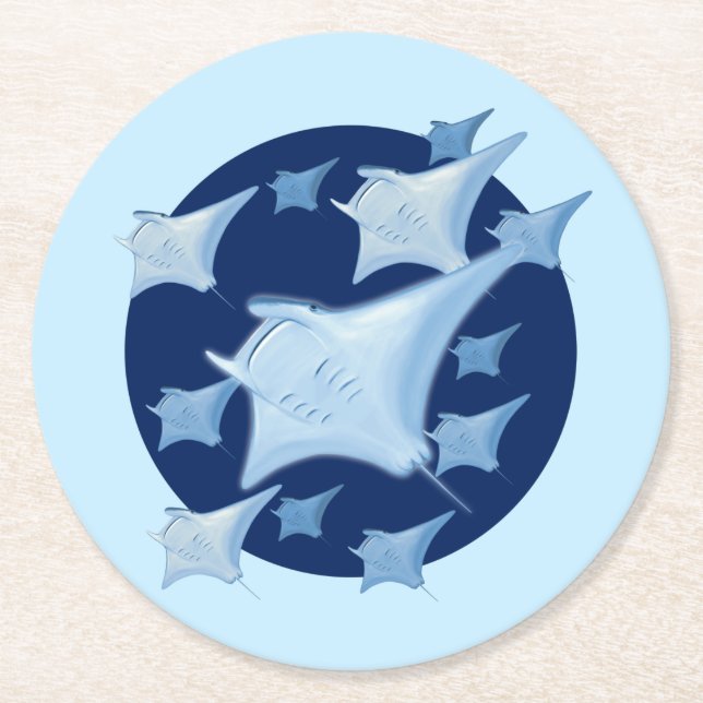 Graphic Design Manta Ray Lover Round Paper Coaster (Front)