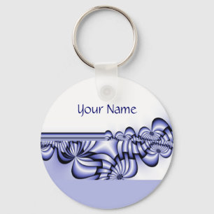 Graphic Design Pattern - white blue + your text Key Ring