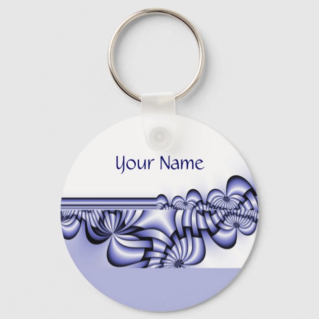 Graphic Design Pattern - white blue + your text Key Ring (Front)