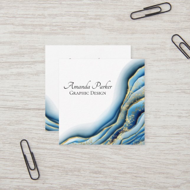 Graphic Design Teal Geode Ink Custom Simple Square Business Card (Front/Back In Situ)