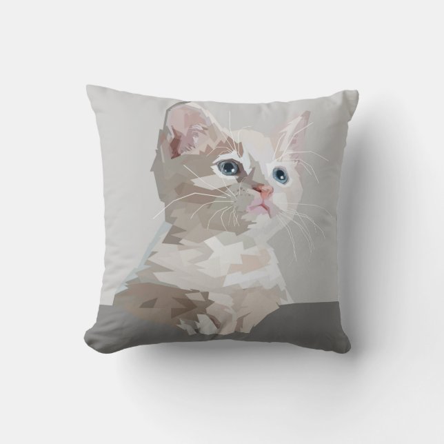 Graphic Design White Kitten  Cushion (Front)