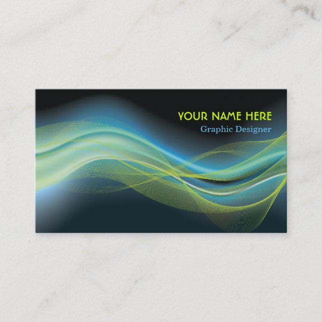 Graphic Designer Business Card blue lime wave (Front)