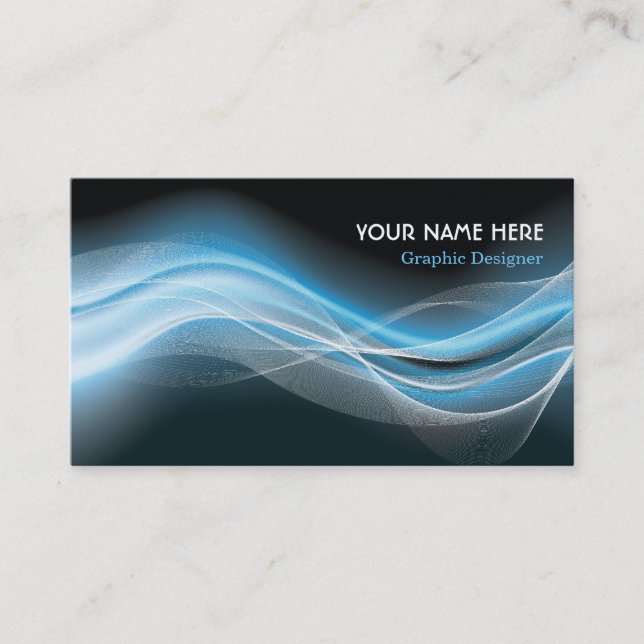 Graphic Designer Business Card blue white wave (Front)