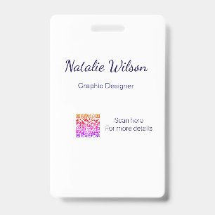 Graphic designer name scan QR code details profess ID Badge