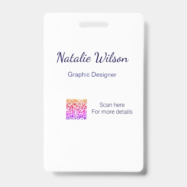 Graphic designer name scan QR code details profess ID Badge (Front)