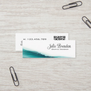 Graphic Designer Teal Script Elegant QR Code Mini Business Card