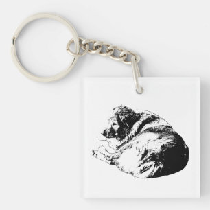 Graphic Dog Curl Keeps Winter Calm Close Key Ring
