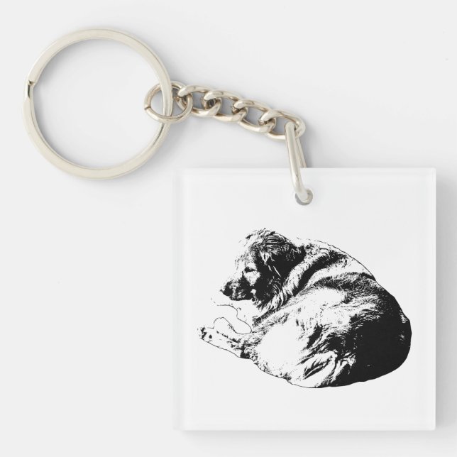 Graphic Dog Curl Keeps Winter Calm Close Key Ring (Front)