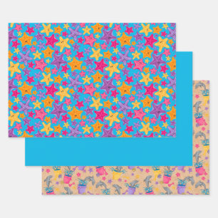 Graphic Dolphin Starfish Bold Under the Sea Wrapping Paper Sheet