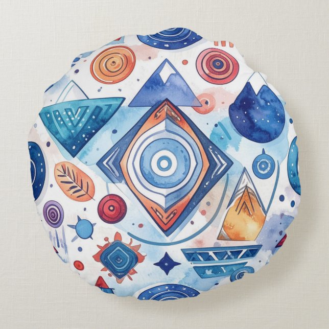 Graphic ethnic pattern round cushion (Back)