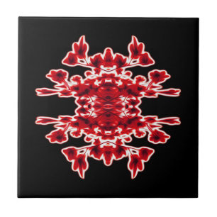 Graphic Floral Black White Red Tile