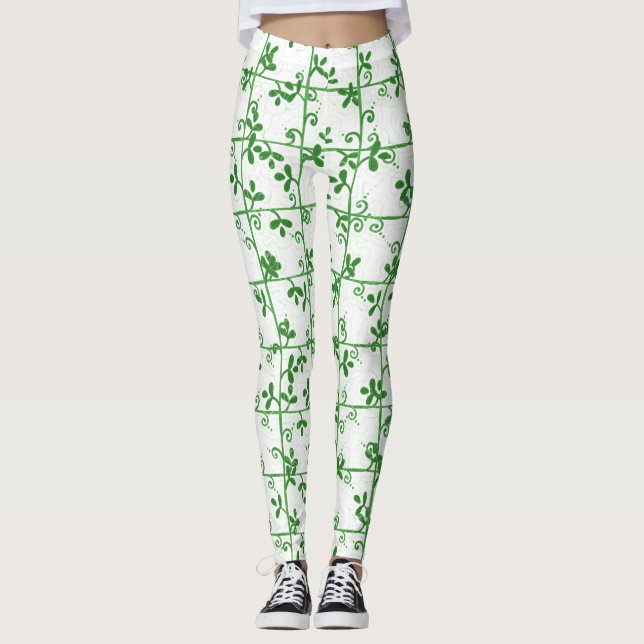 Graphic Floral Seamless Transparent Pattern Leggings (Front)