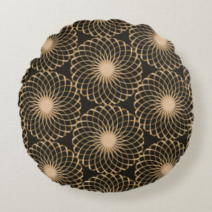 graphic floral tracery grid seamless pattern in iv round cushion