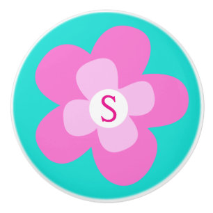 Graphic flower pink aqua monogram knob
