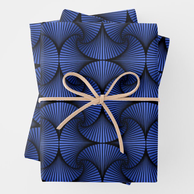 Graphic Geometric 3D Scallop Fan Blue Wrapping Paper Sheet (In situ)