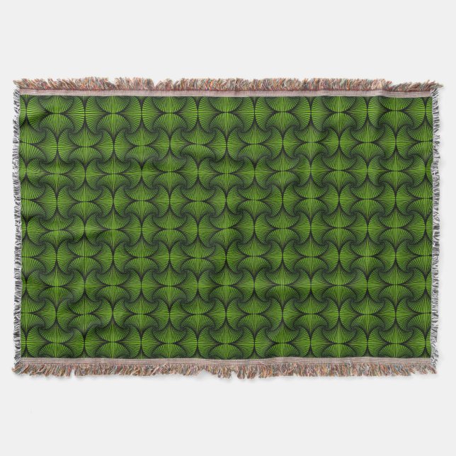Graphic Geometric 3D Scallop Fan Green Throw Blanket (Front)