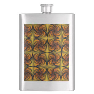 Graphic Geometric 3D Scallop Fan Orange Yellow Hip Flask