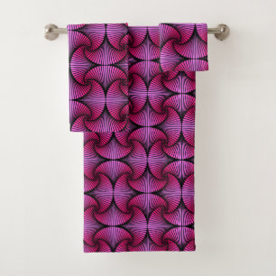 Graphic Geometric 3D Scallop Fan Pink Bath Towel Set