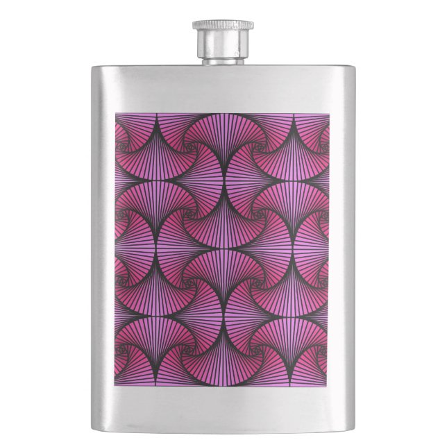 Graphic Geometric 3D Scallop Fan Pink Hip Flask (Front)