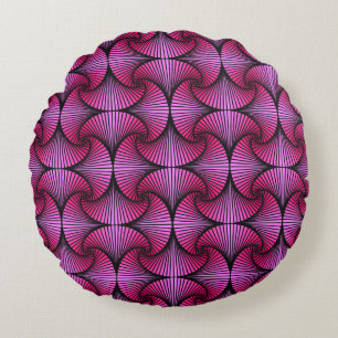 Graphic Geometric 3D Scallop Fan Pink Round Cushion