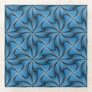 Graphic Geometric 3D Spiral Twist Blue Glass Coaster
