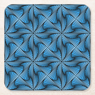 Graphic Geometric 3D Spiral Twist Blue Square Paper Coaster