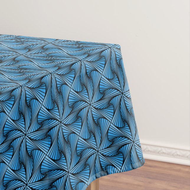 Graphic Geometric 3D Spiral Twist Blue Tablecloth (In Situ)