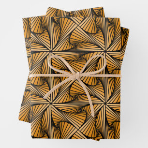 Graphic Geometric 3D Spiral Twist Orange Wrapping Paper Sheet