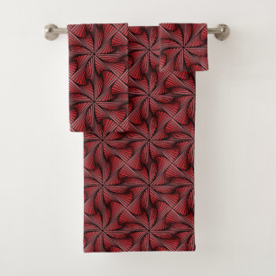 Graphic Geometric 3D Spiral Twist Red Bath Towel Set