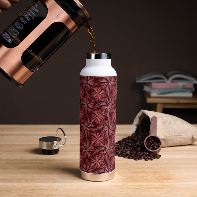 Graphic Geometric 3D Spiral Twist Red Water Bottle (Coffee)