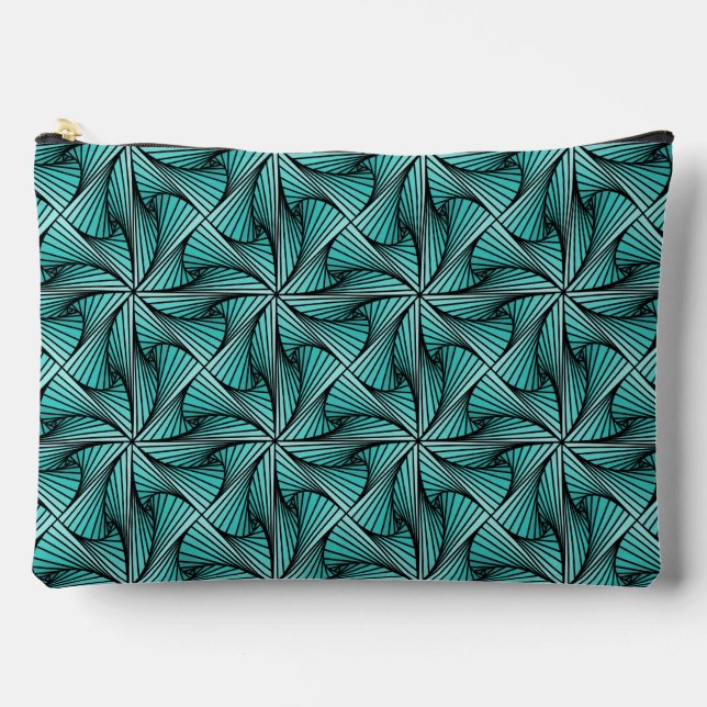 Graphic Geometric 3D Spiral Twist Turquoise Green Accessory Pouch (Front)