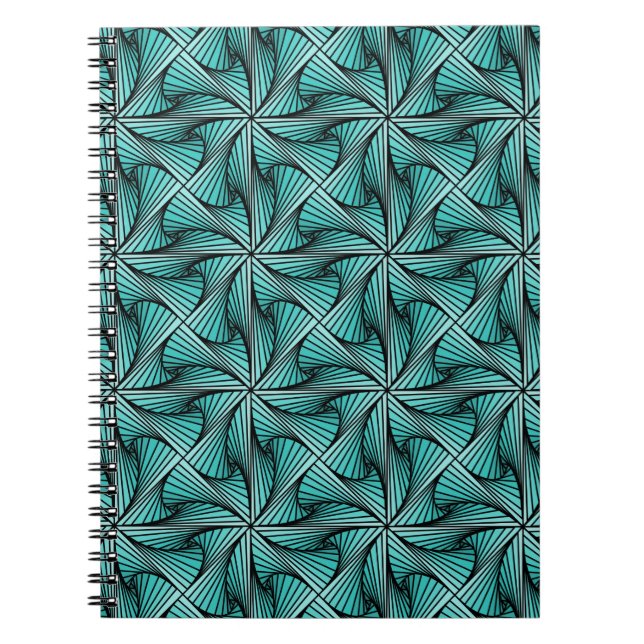 Graphic Geometric 3D Spiral Twist Turquoise Green Notebook (Front)