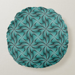Graphic Geometric 3D Spiral Twist Turquoise Green Round Cushion