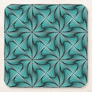 Graphic Geometric 3D Spiral Twist Turquoise Green Square Paper Coaster