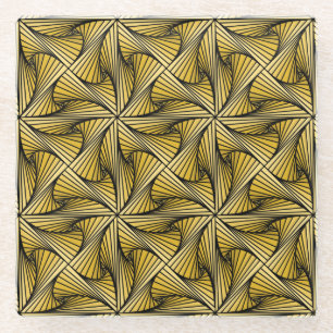 Graphic Geometric 3D Spiral Twist Yellow Glass Coaster