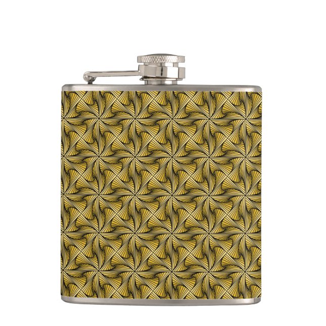 Graphic Geometric 3D Spiral Twist Yellow Hip Flask (Front)