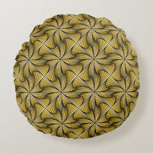 Graphic Geometric 3D Spiral Twist Yellow Round Cushion