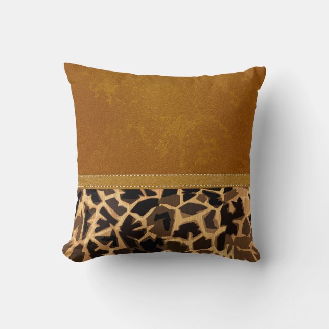 Graphic Giraffe Print Digital Distressed Leather Cushion (Front)