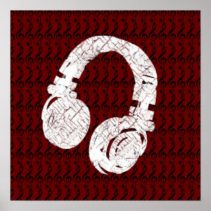graphic headphone with g-clefs poster