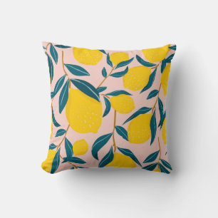Graphic illustrated lemons: pink seamless pattern cushion
