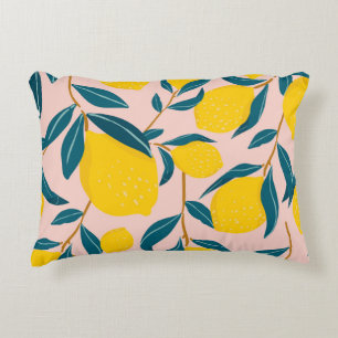 Graphic illustrated lemons: pink seamless pattern decorative cushion