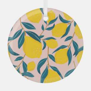 Graphic illustrated lemons: pink seamless pattern glass tree decoration