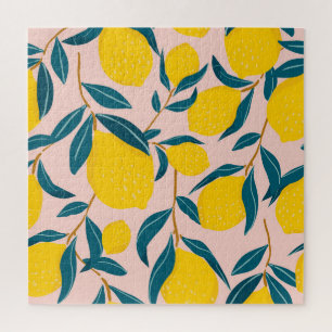Graphic illustrated lemons: pink seamless pattern jigsaw puzzle