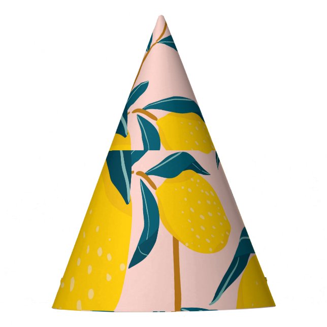 Graphic illustrated lemons: pink seamless pattern party hat (Front)