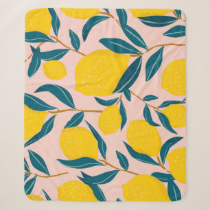 Graphic illustrated lemons: pink seamless pattern sherpa blanket