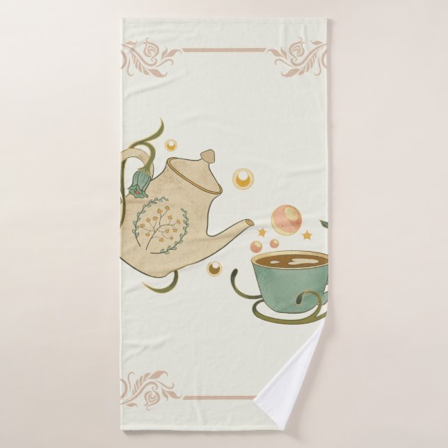 Graphic Illustration, Nature Inspired Tea Time Bath Towel Set (Bath Towel)