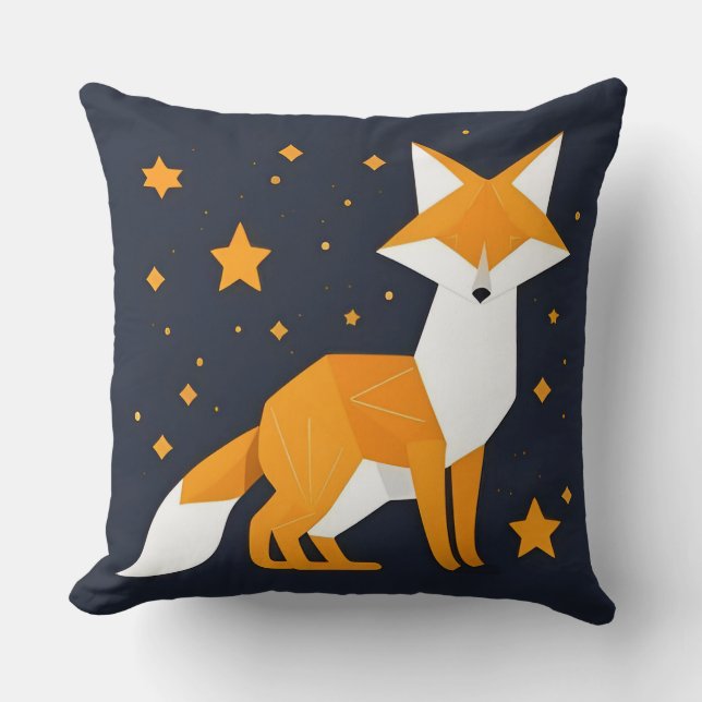 Graphic Illustration of a Fox in Geometric Style Cushion (Front)