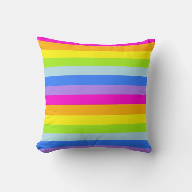 Graphic kids rainbow stripes colourful pillow (Front)