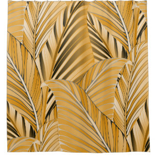 graphic leaves exotic foliage seamless pattern in  shower curtain