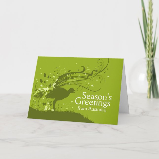Graphic lyrebird green Australian Christmas card (Front)
